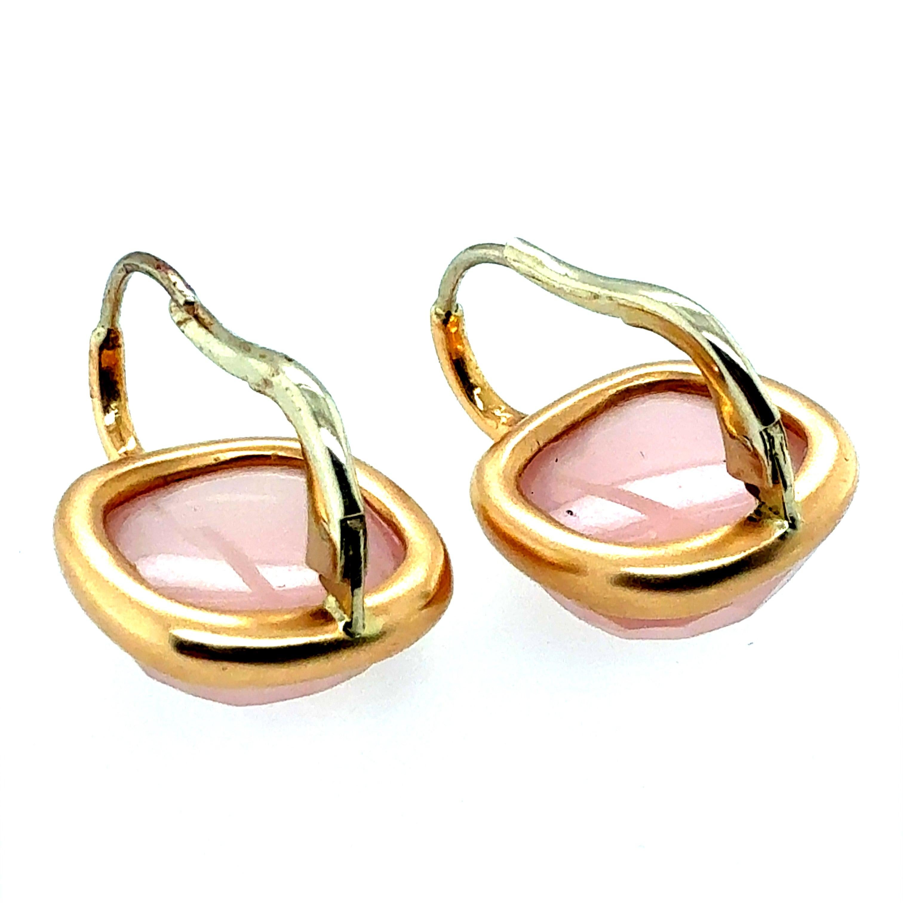 Women's Modern Satin Gold Rose Quartz Statement Earrings, Made in Italy For Sale