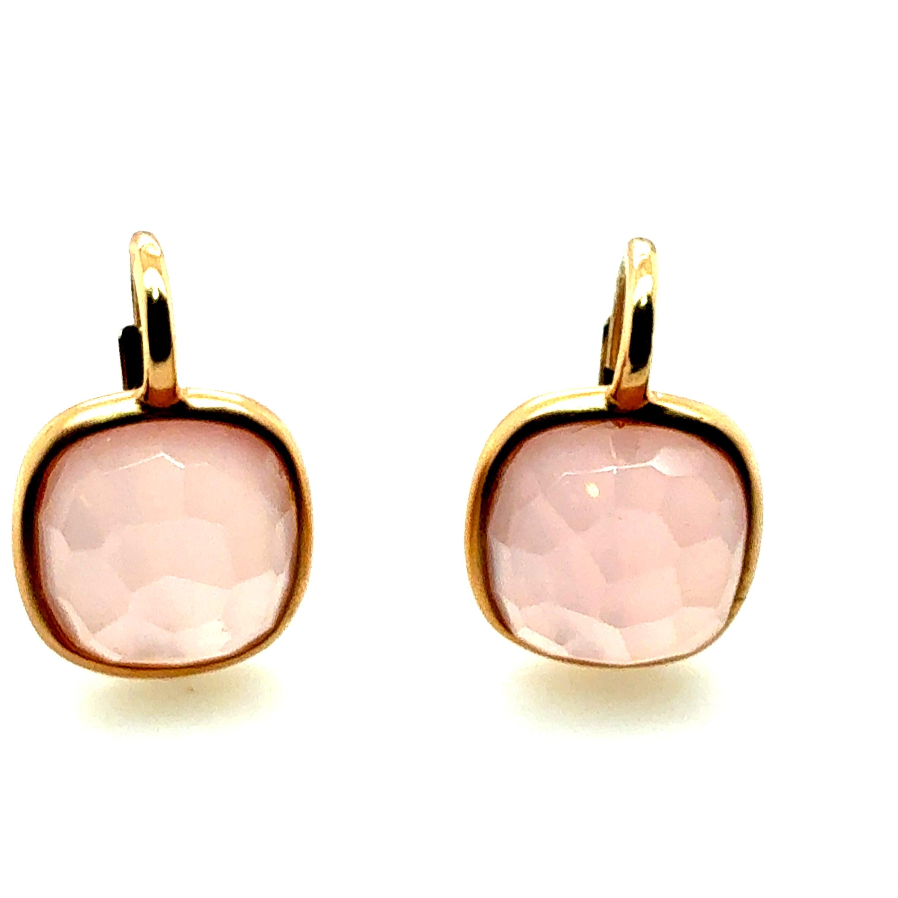 Modern Satin Gold Rose Quartz Statement Earrings, Made in Italy For Sale 1