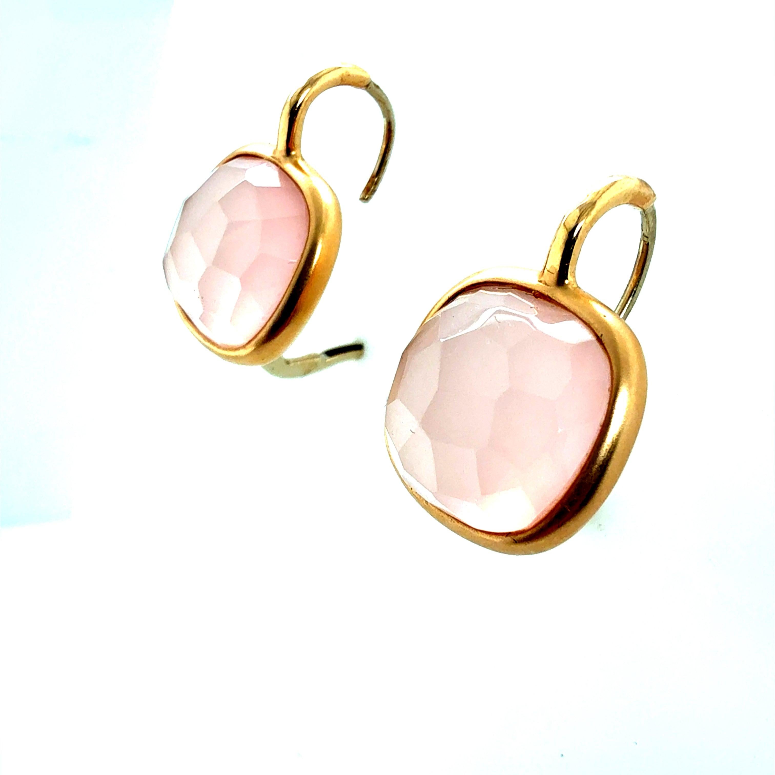 Modern Satin Gold Rose Quartz Statement Earrings, Made in Italy For Sale 2