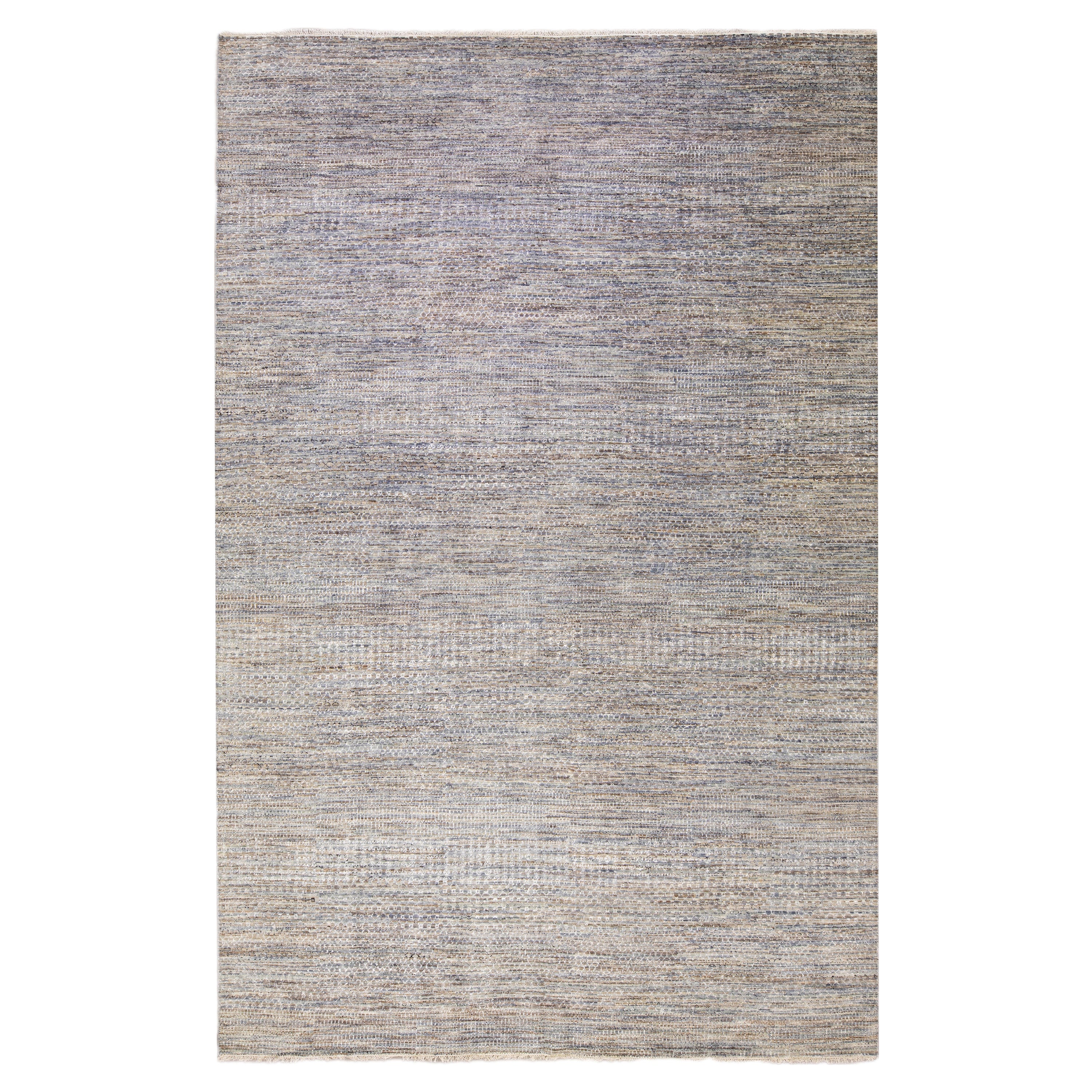 Tappeto moderno Savannah in lana oversize grigio e beige realizzato a mano in stile geometrico