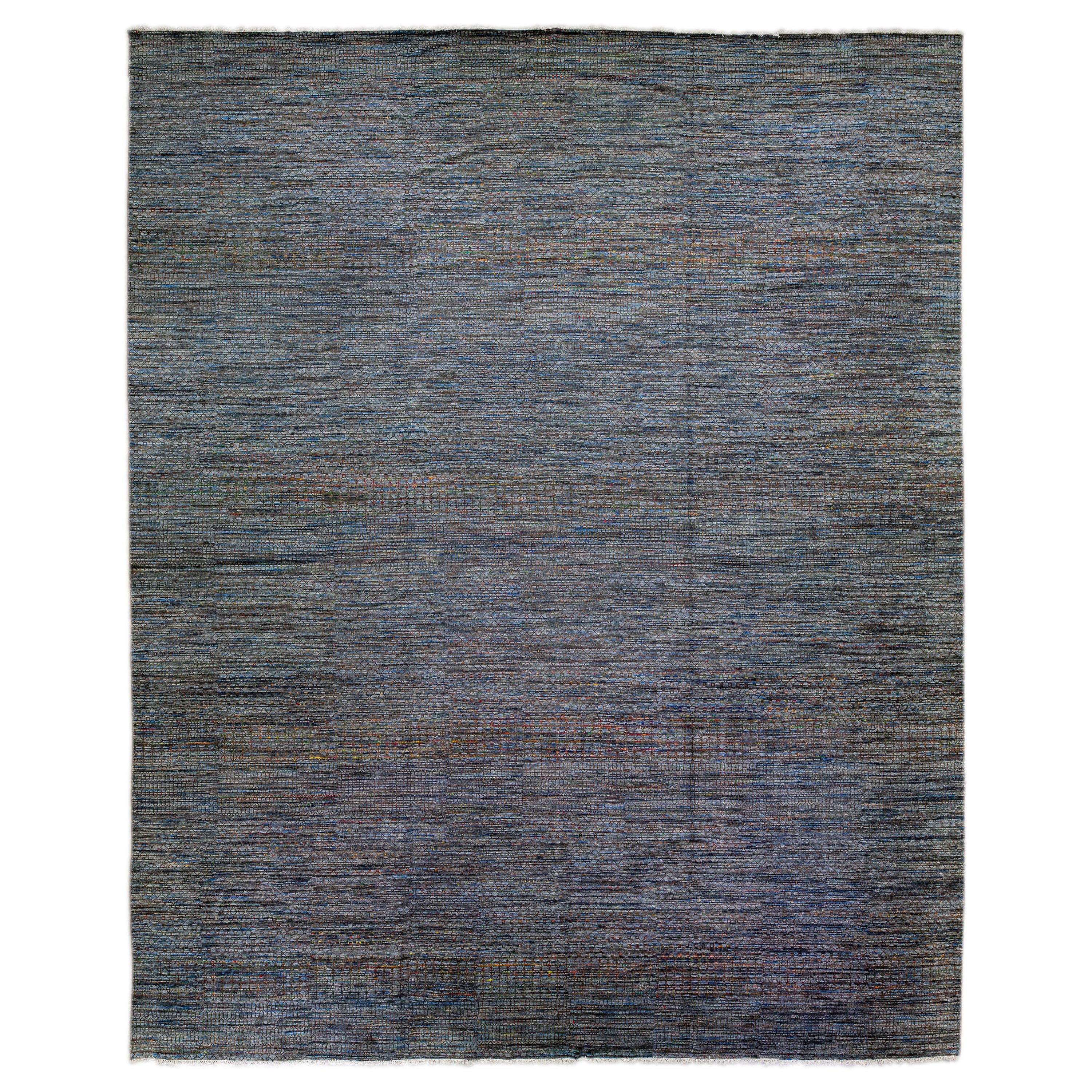 Tapis moderne en laine Savannah multicolore géométrique surdimensionné fait à la main