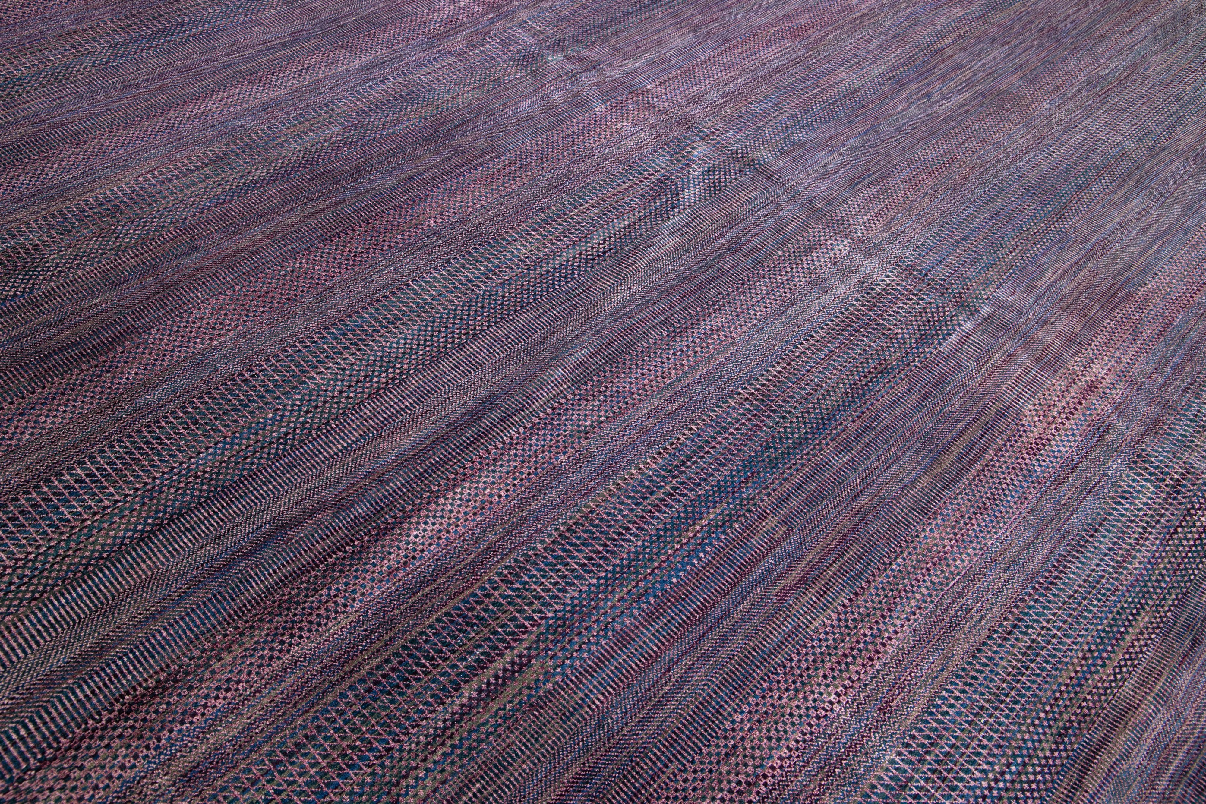 Modern Savannah Handmade Purple Designed Oversize Wool Rug For Sale 4