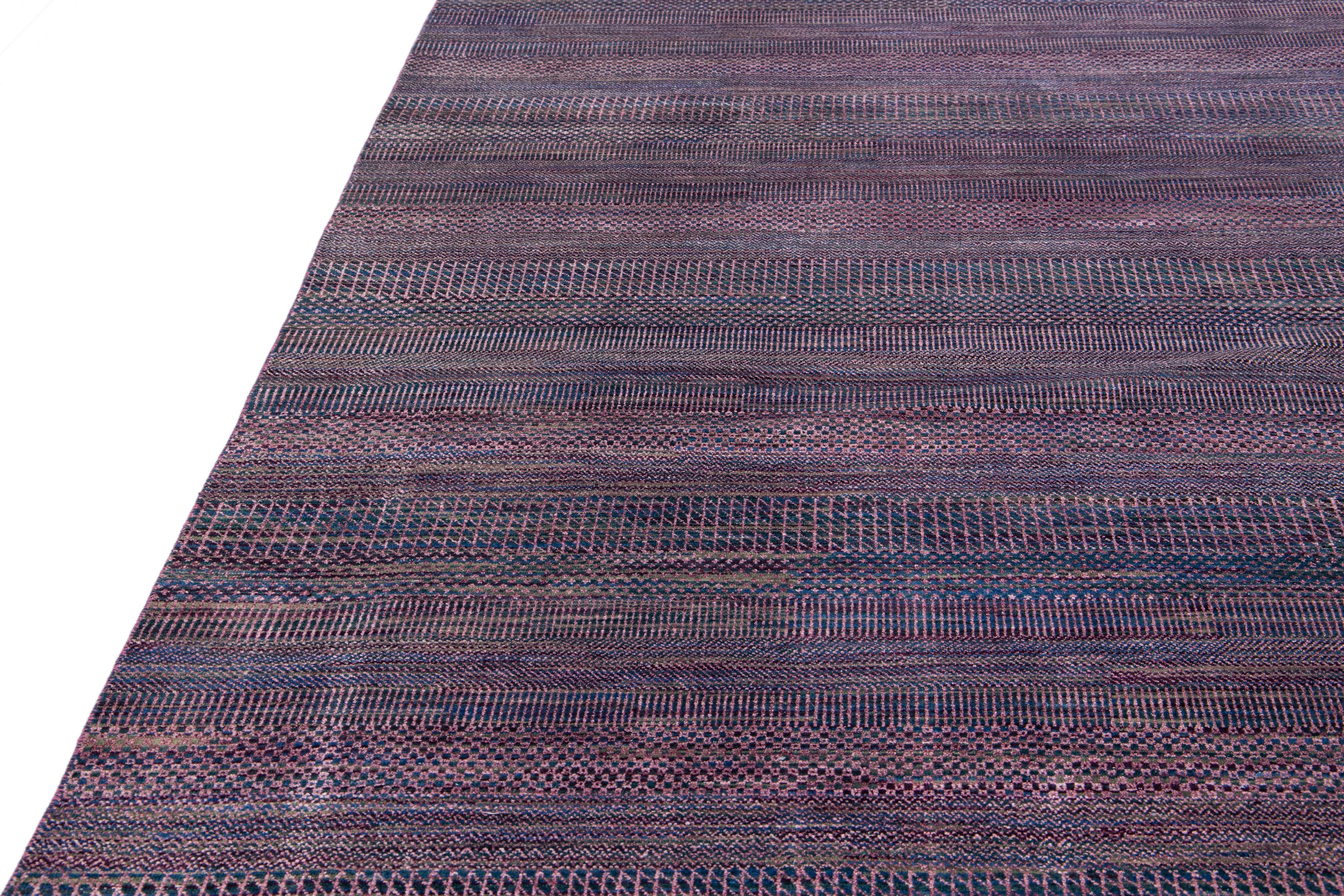Modern Savannah Handmade Purple Designed Oversize Wool Rug For Sale 5