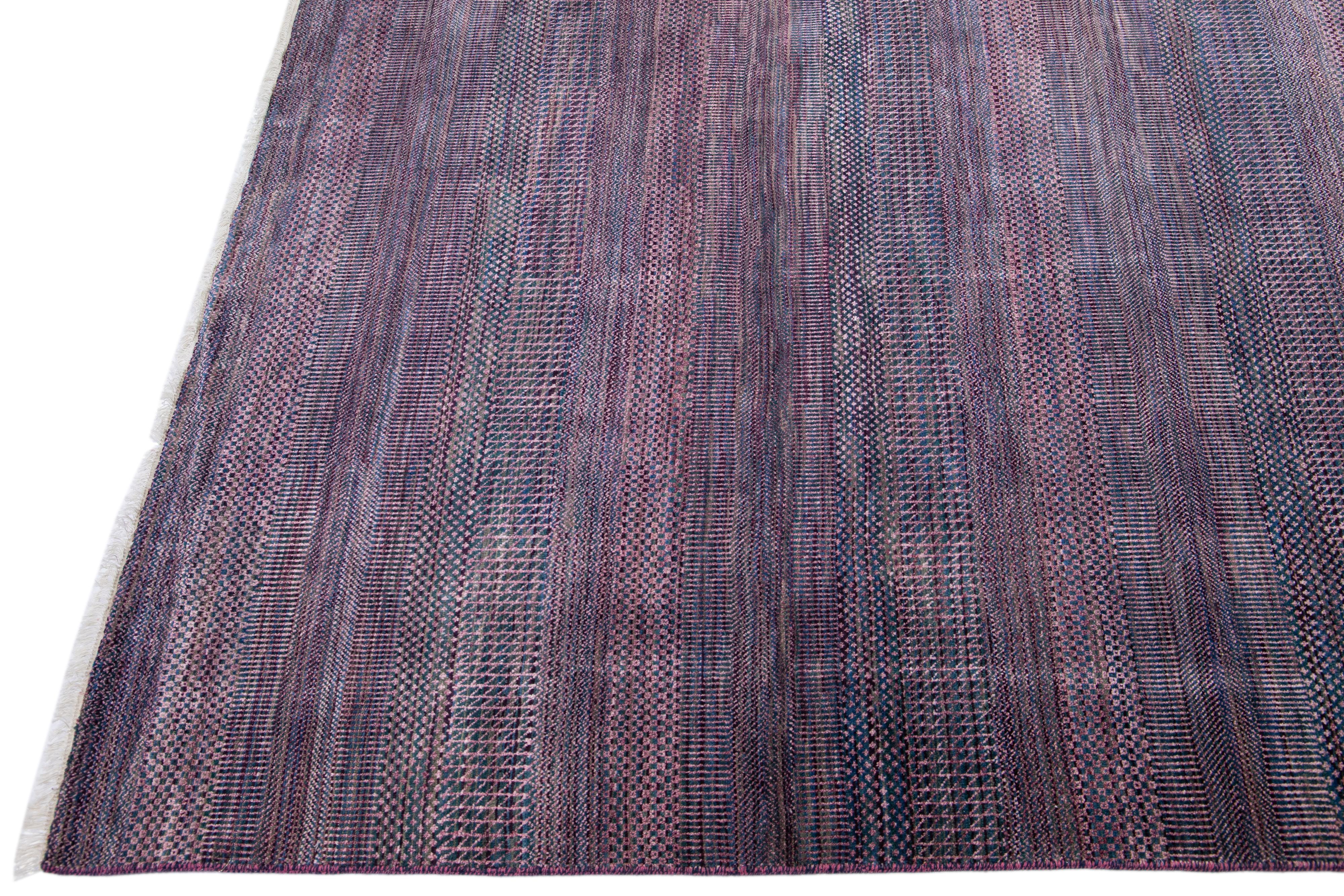 Hand-Knotted Modern Savannah Handmade Purple Designed Oversize Wool Rug For Sale
