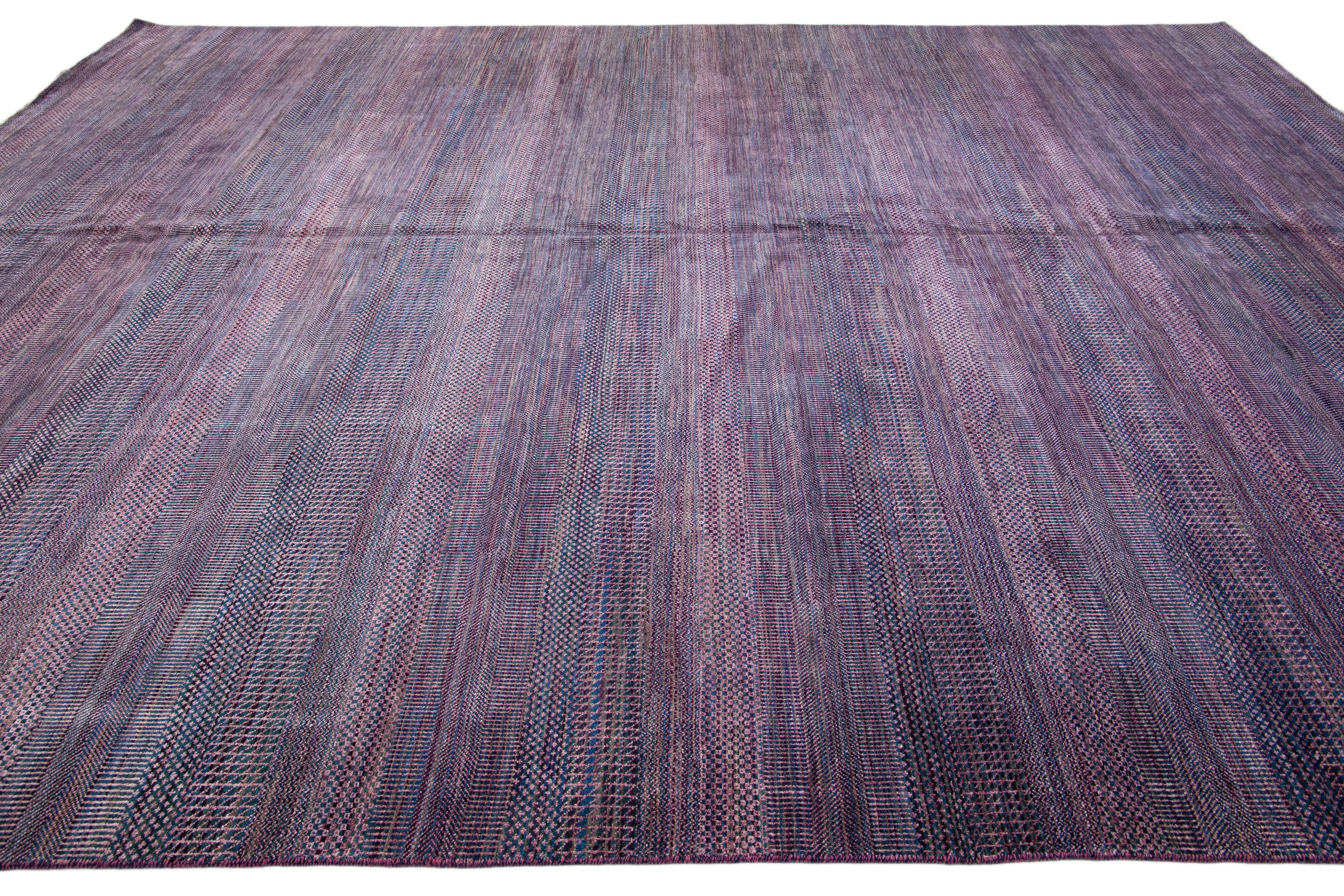 Modern Savannah Handmade Purple Designed Oversize Wool Rug In New Condition For Sale In Norwalk, CT