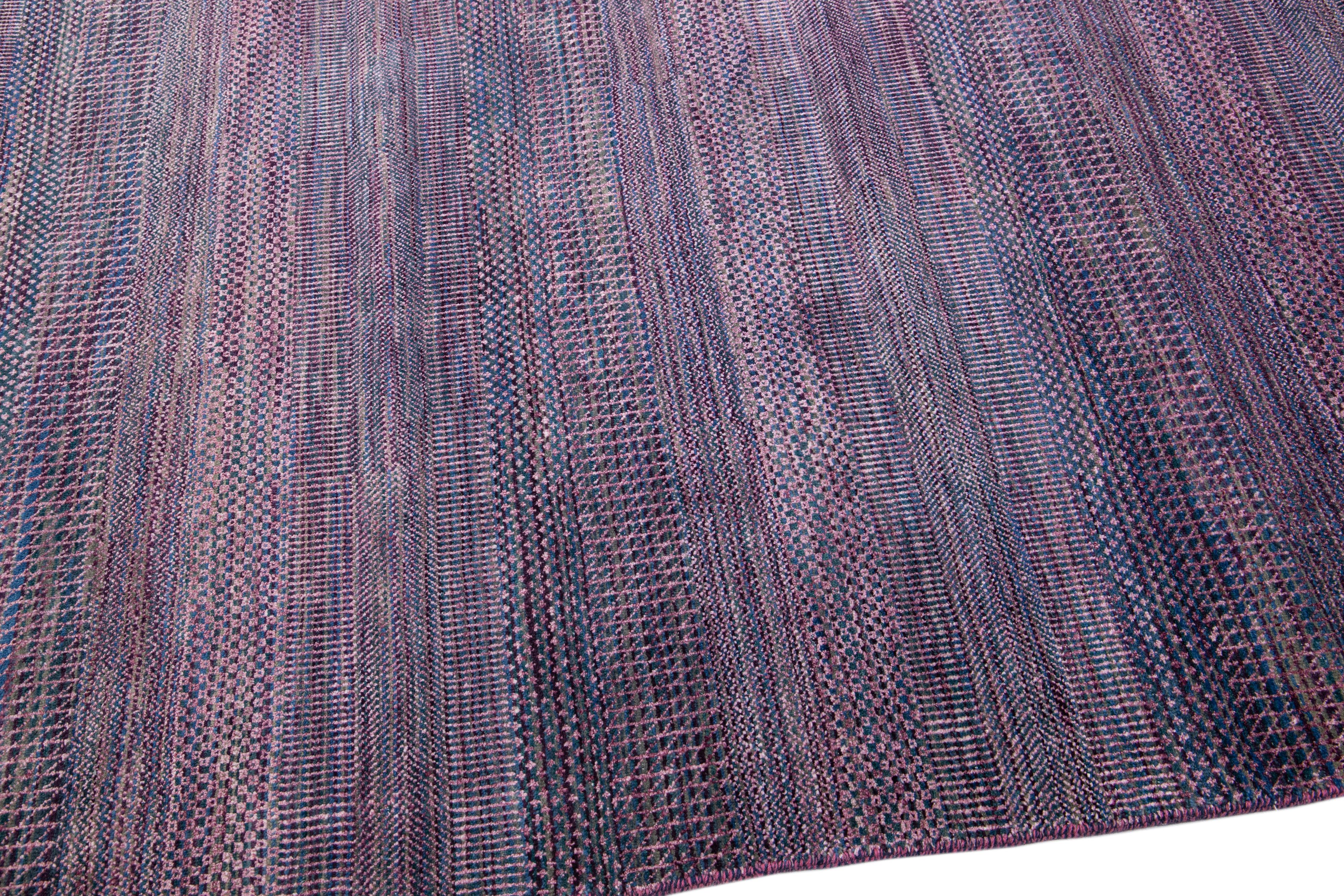 Contemporary Modern Savannah Handmade Purple Designed Oversize Wool Rug For Sale