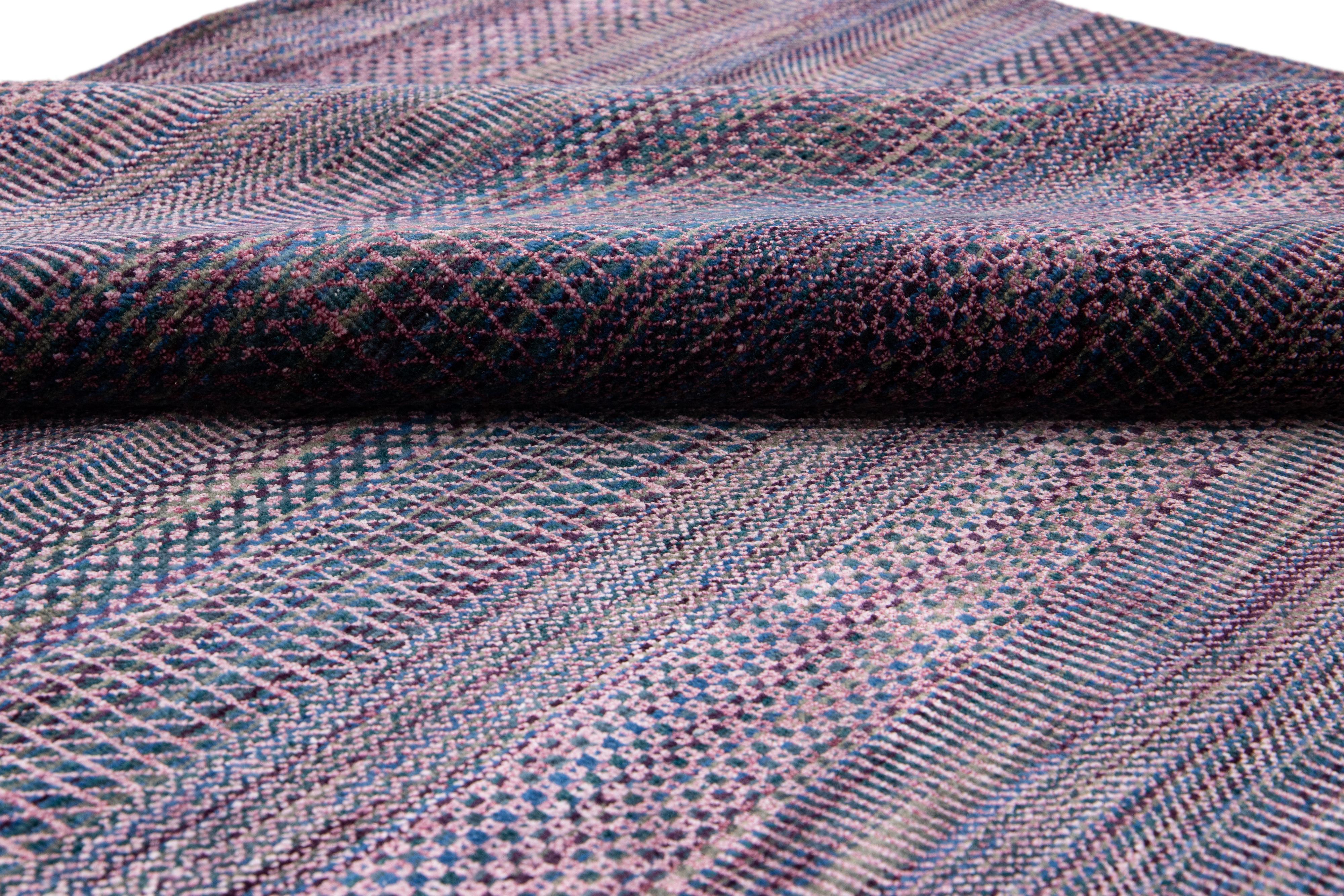 Modern Savannah Handmade Purple Designed Oversize Wool Rug For Sale 1