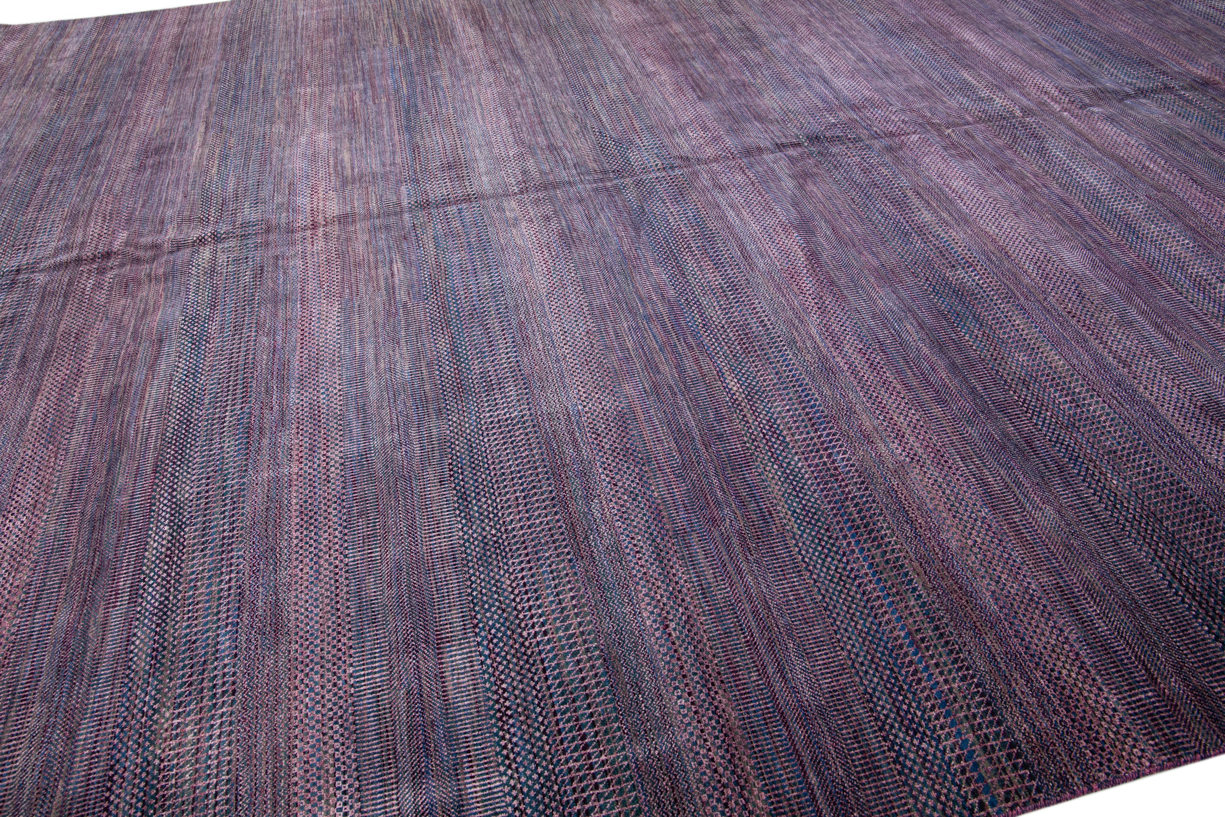 Modern Savannah Handmade Purple Designed Oversize Wool Rug For Sale 2