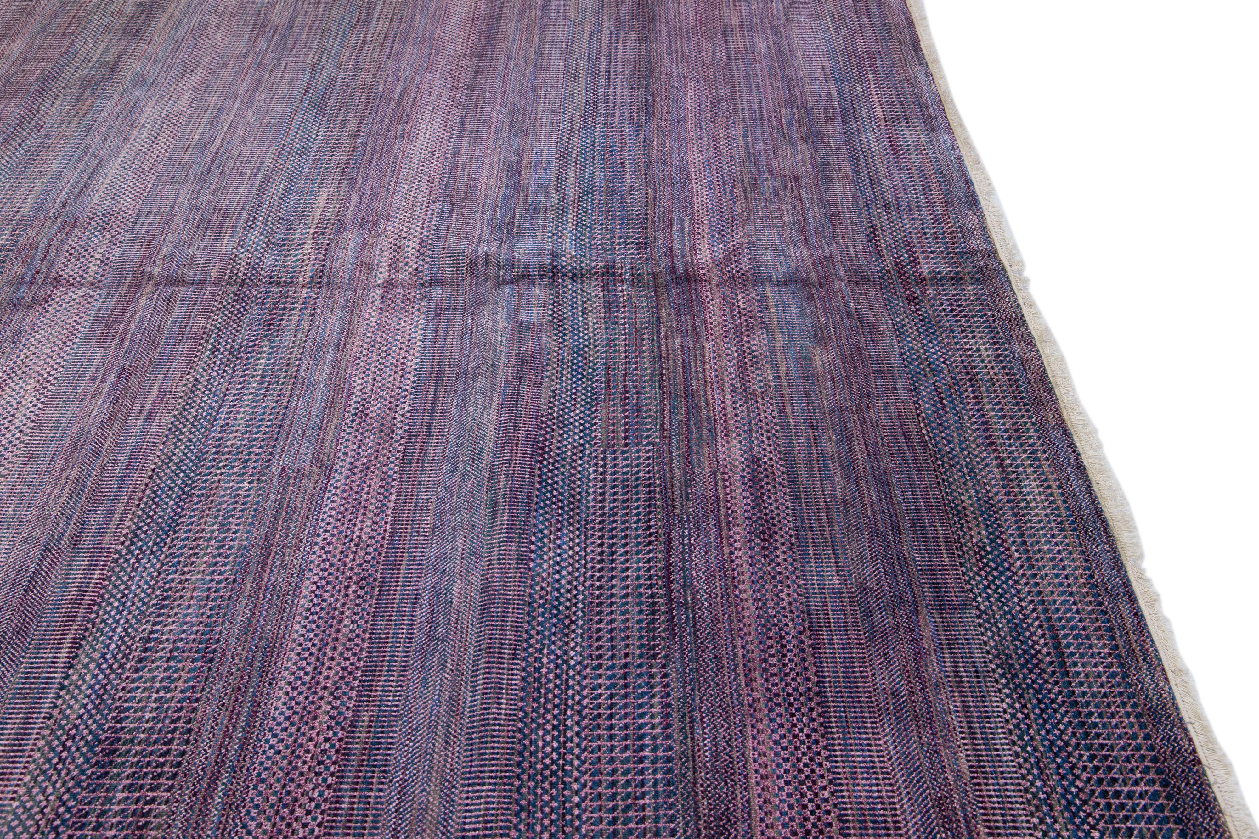 Modern Savannah Handmade Purple Designed Oversize Wool Rug For Sale 3