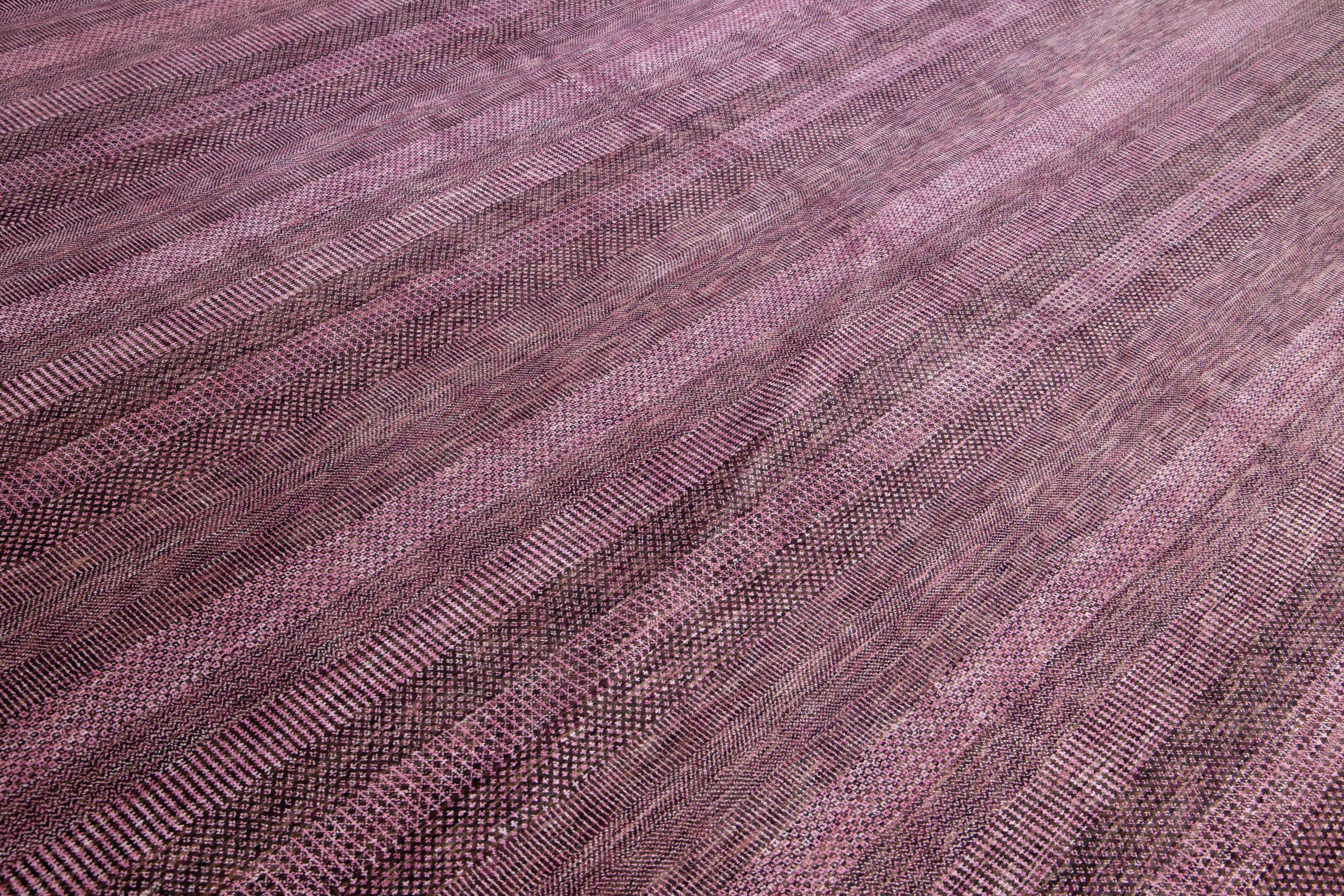Modern Savannah Handmade Purple Wool Rug with Geometric Design For Sale 4