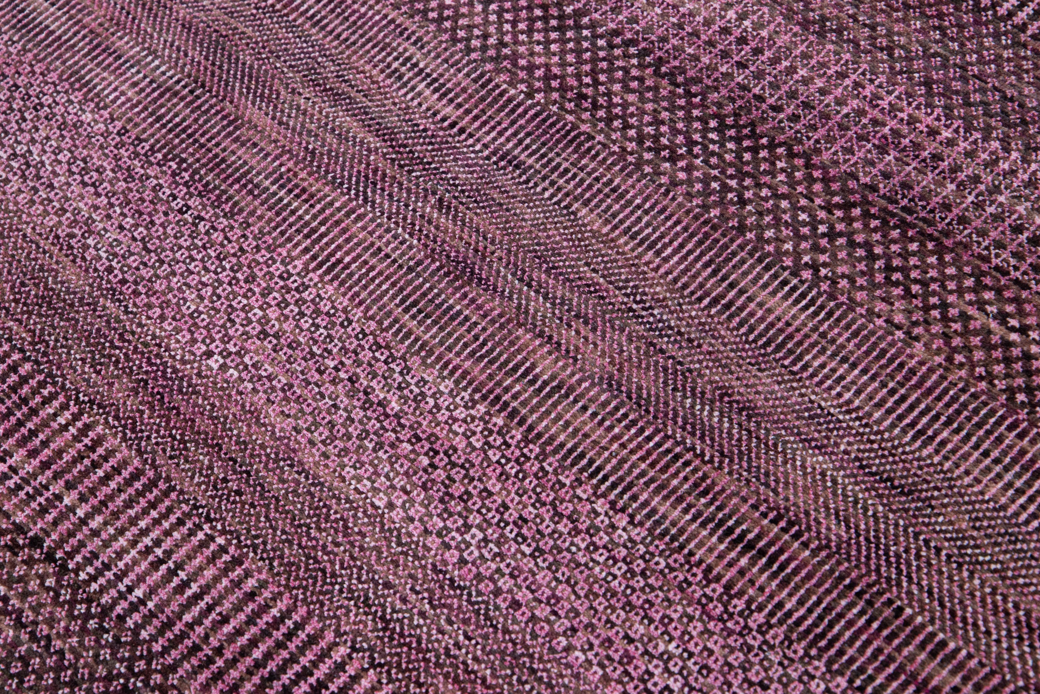 Modern Savannah Handmade Purple Wool Rug with Geometric Design For Sale 5