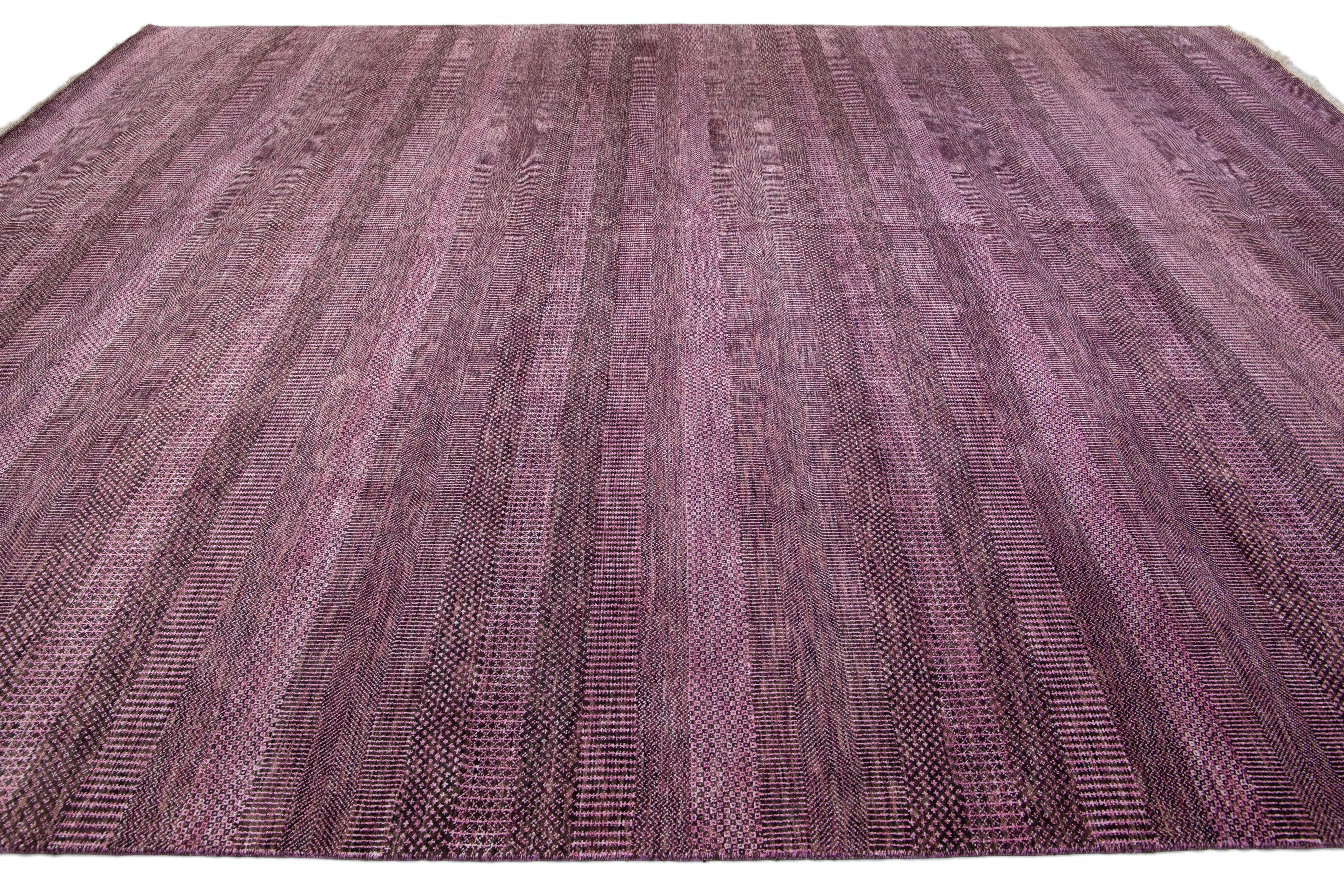 Modern Savannah Handmade Purple Wool Rug with Geometric Design In New Condition For Sale In Norwalk, CT