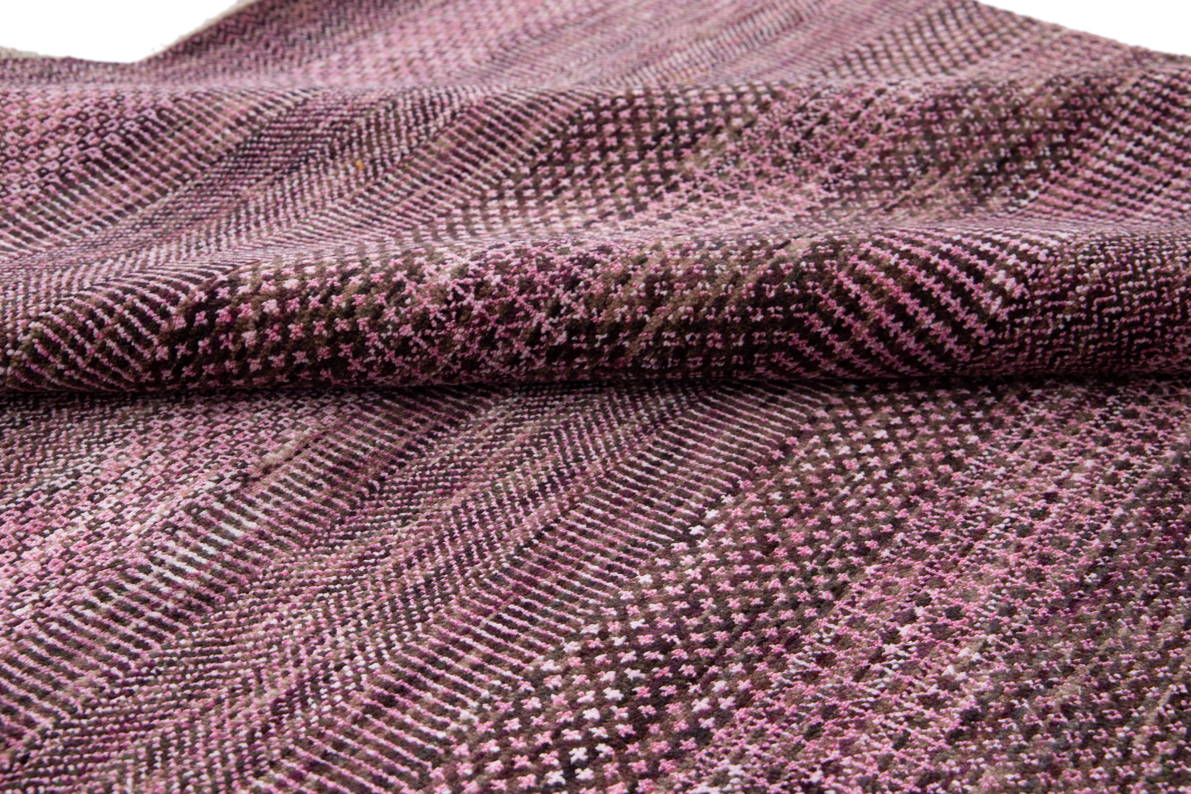 Modern Savannah Handmade Purple Wool Rug with Geometric Design For Sale 1