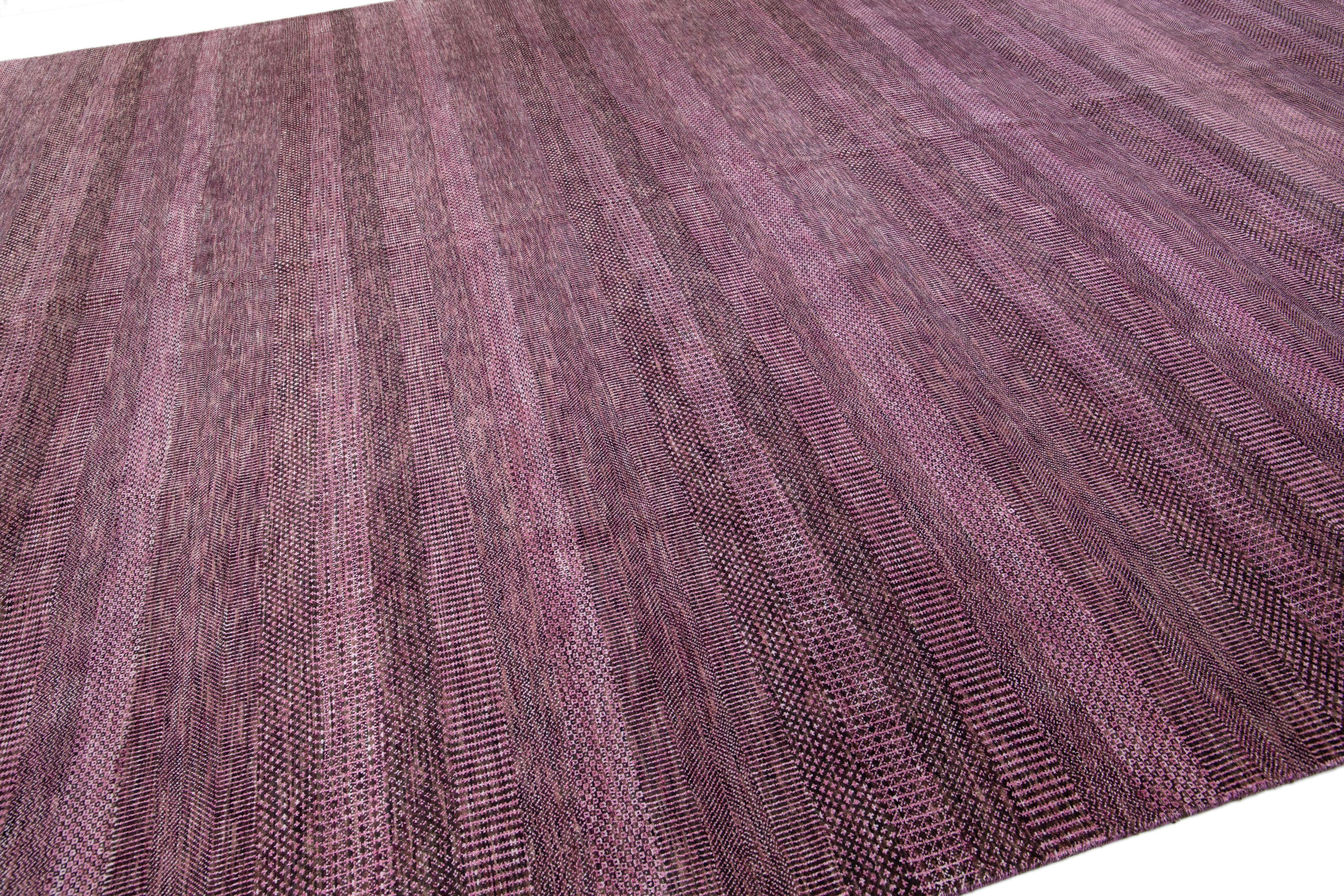Modern Savannah Handmade Purple Wool Rug with Geometric Design For Sale 2