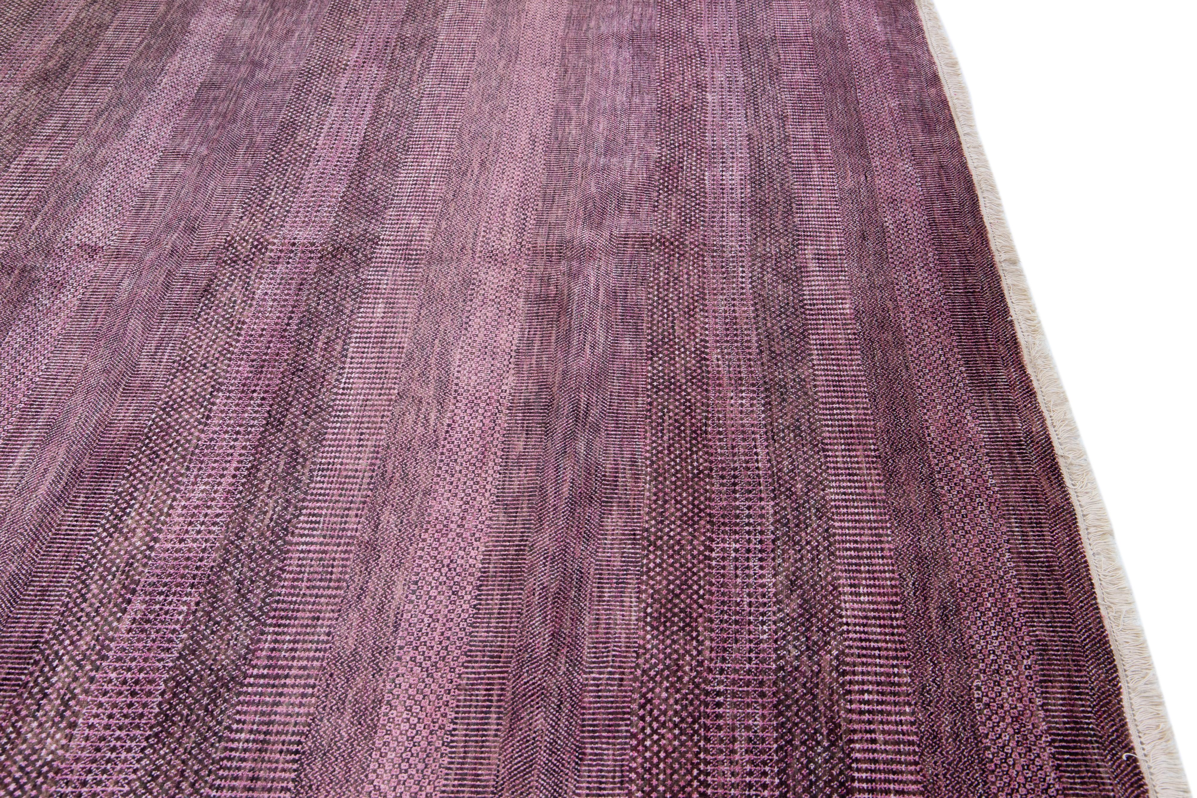 Modern Savannah Handmade Purple Wool Rug with Geometric Design For Sale 3
