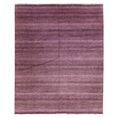 Moderner handgefertigter lila Savannah-Wollteppich mit geometrischem Design