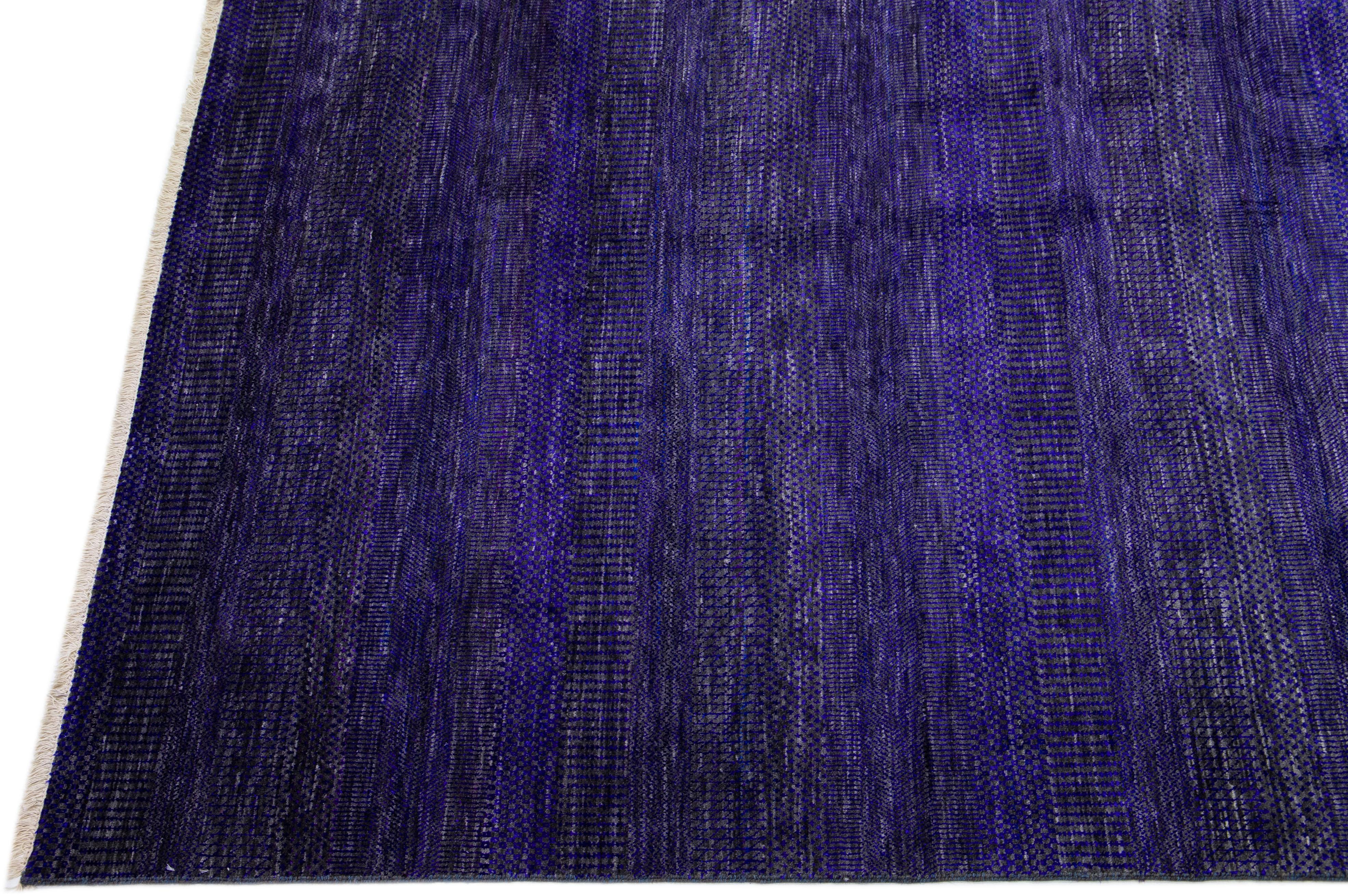 Hand-Knotted Modern Savannah Purple Handmade Oversize Wool Rug For Sale