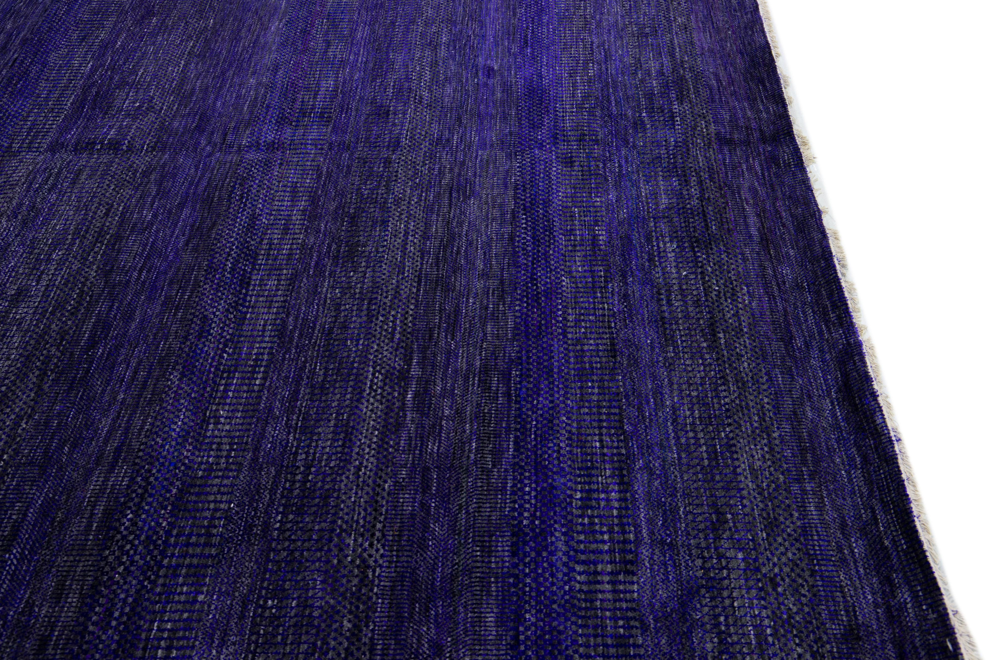 Contemporary Modern Savannah Purple Handmade Oversize Wool Rug For Sale