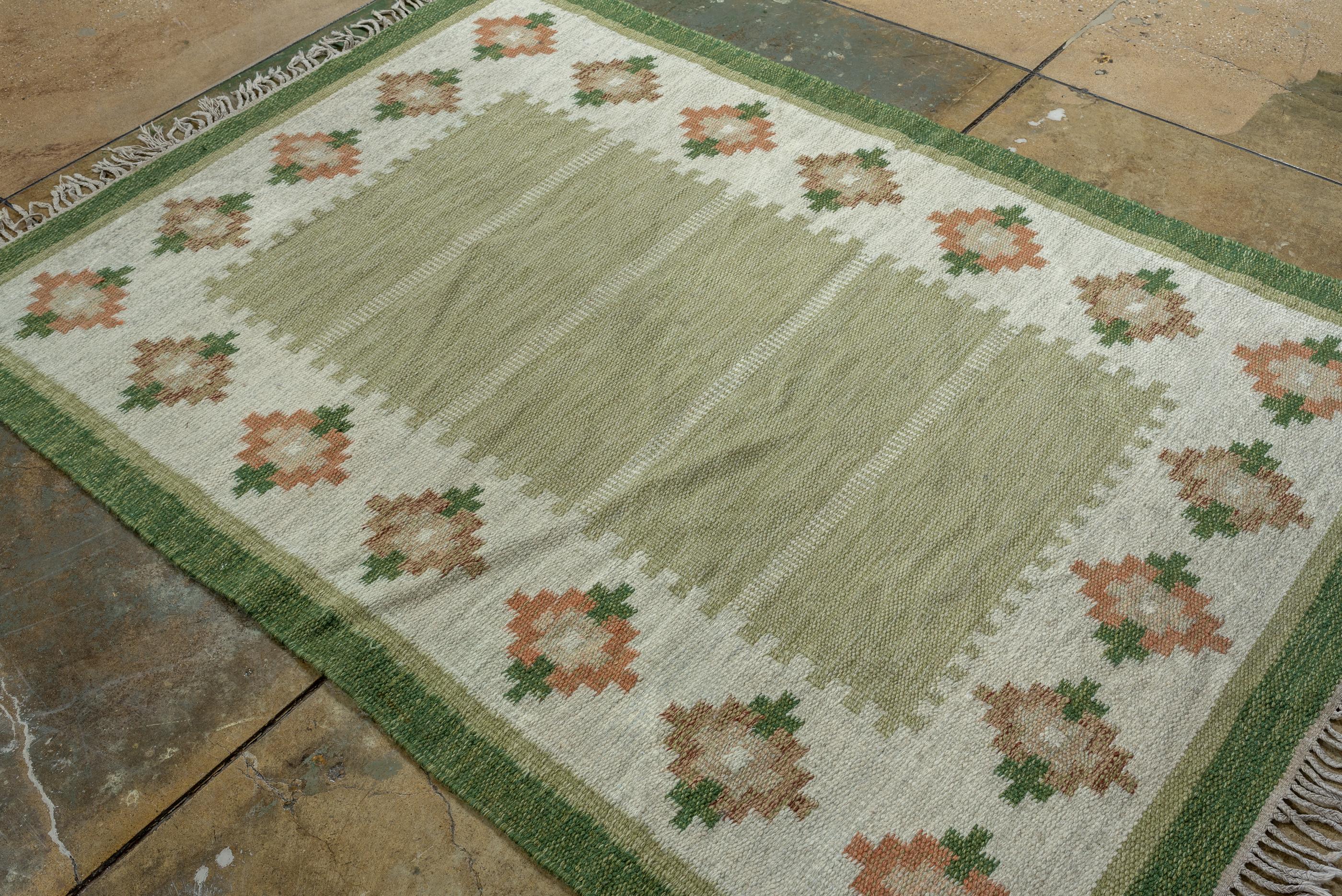 Modern Scandanavian Rollaken Flatweave Rug, with Multicolor Diamond Design 1