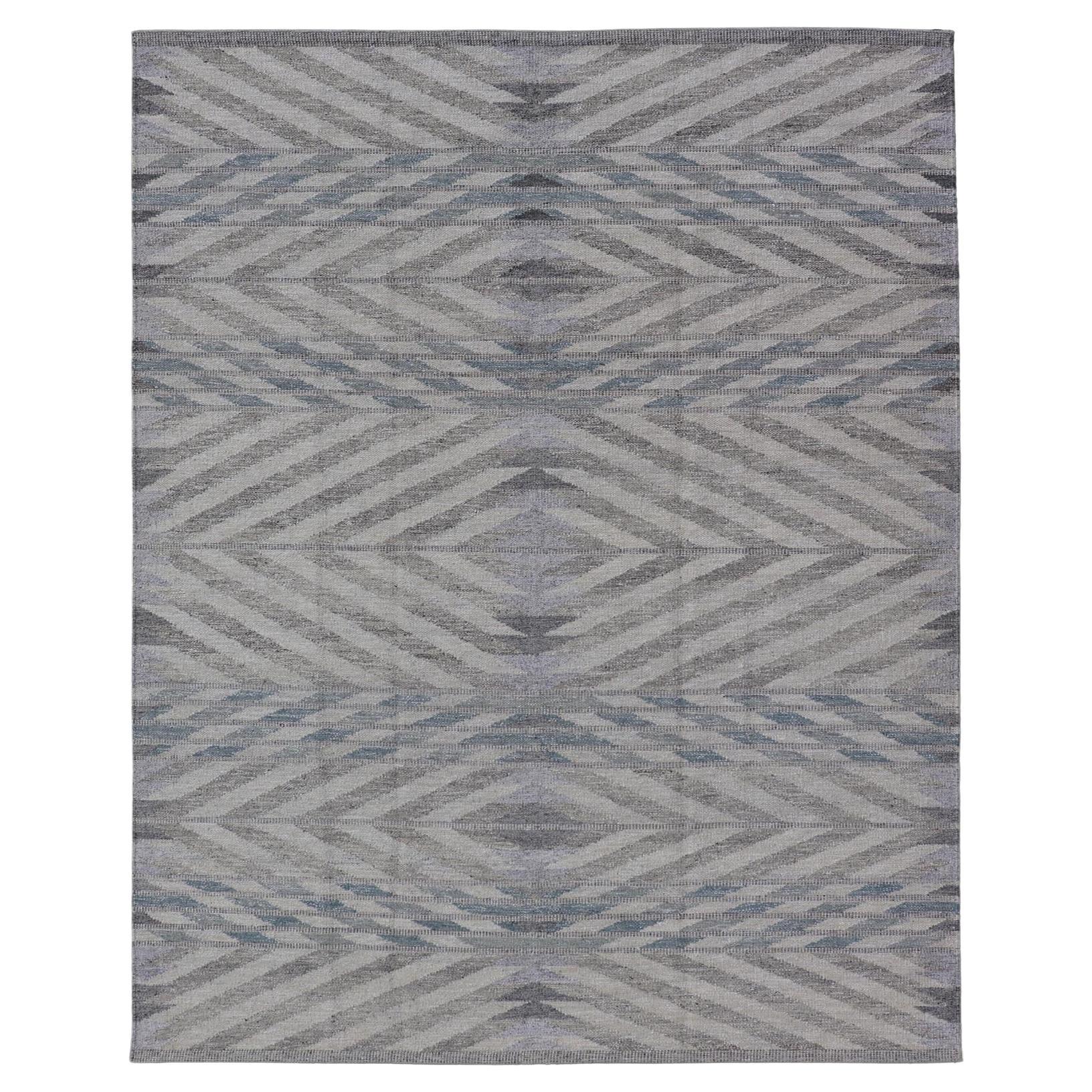 Moderner skandinavischer Flachgewebe-Teppich mit großem Diamantdesign 