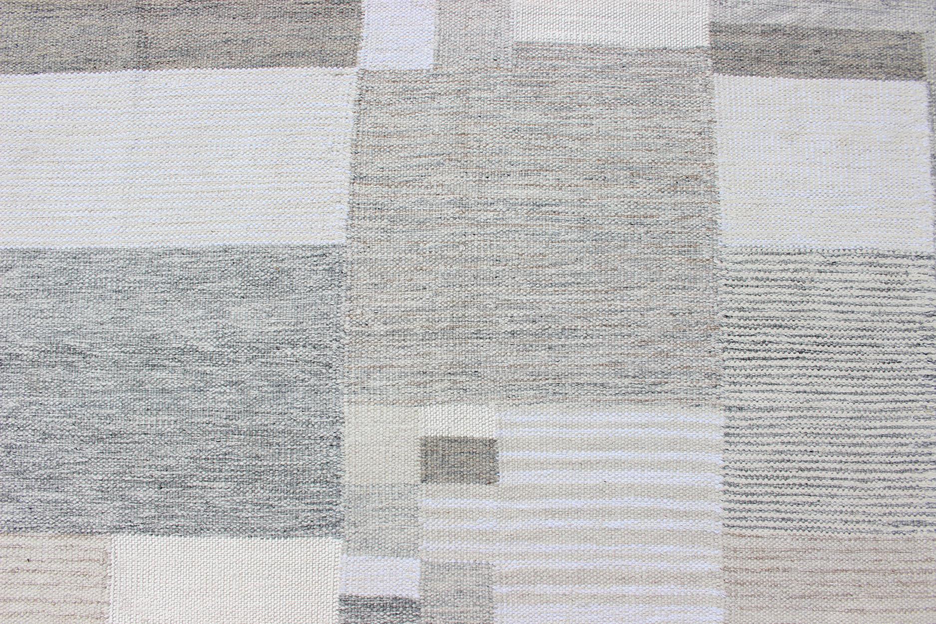 Modern Scandinavian Flat-Weave Rug Design in Gray, beige, Creams & White Tones For Sale 2