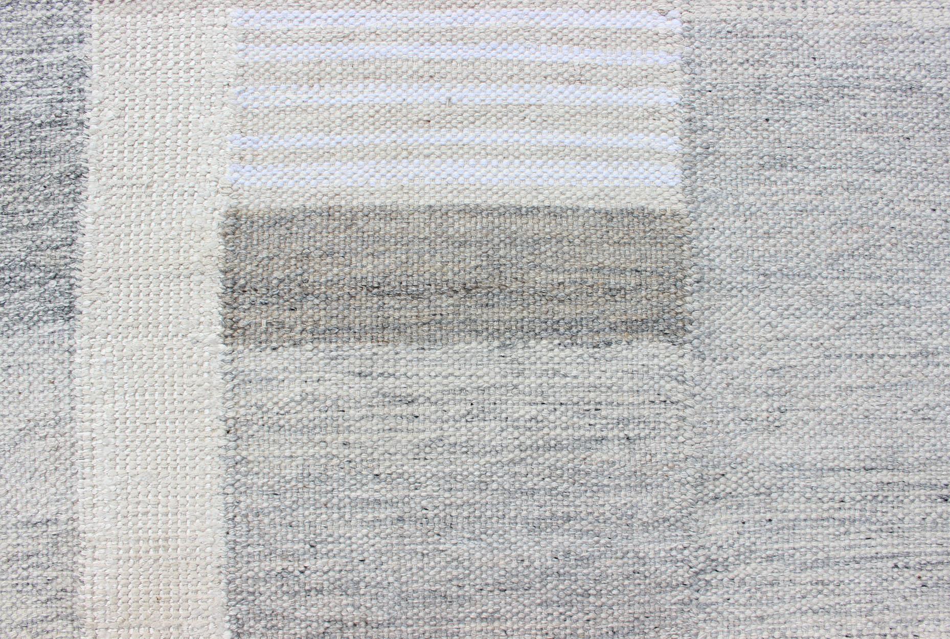 Modern Scandinavian Flat-Weave Rug Design in Gray, beige, Creams & White Tones For Sale 6