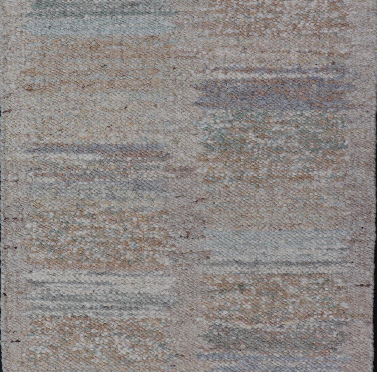 Moderner skandinavischer Flachgewebe-Teppich der Moderne mit modernem Design in natürlichen Farben  (Handgewebt) im Angebot