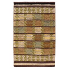 Alfombra Escandinava Moderna de Tejido Plano en Oliva, Marrón y Beige Suave