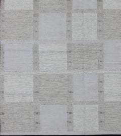 Modern Scandinavian Flat-Weave Rug Design with Checkerboard Design in Gray Tones