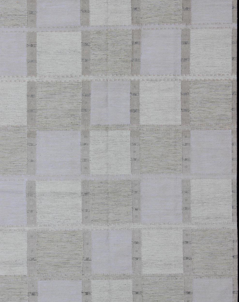 Alfombra escandinava moderna de tejido plano con diseño de damero en tonos grises Indio en venta