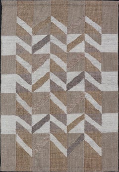 Moderner skandinavischer Flachgewebe-Teppich mit geometrischen Chevron-Mustern, 4'0 x 6'0 cm