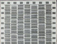 Modern Scandinavian Flat-Weave Rug with Geometric Design in Gray Tones