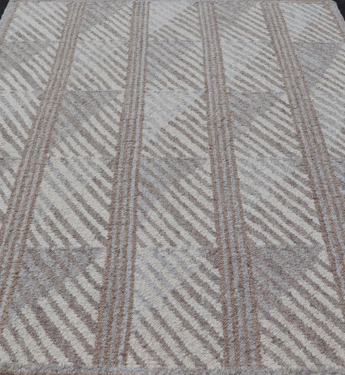 Modern Scandinavian Flat-Weave Rug With Modern Design in Gray, Ivory, Tan Tones. Keivan Woven Arts / rug RJK-26627-SHB-014-NU, country of origin / type: India / Scandinavian flat-weave.
Measures: 7'10 x 10'7 
This Scandinavian flat-weave style is