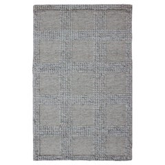 Modern Scandinavian Flat Weave Rug with Textured Grid in Soft Gray 3'2 x 5'2