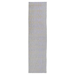 Modern Scandinavian Flat Weave Runner in Soft Ivory and Muted Gray 2'10 x 12'3