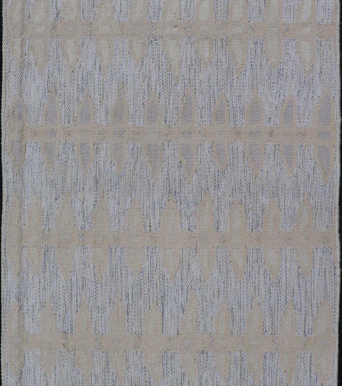 Indian Modern Scandinavian Geometric Patterns in Soft Ivory and Muted Gray 3'0 X 5'5 For Sale