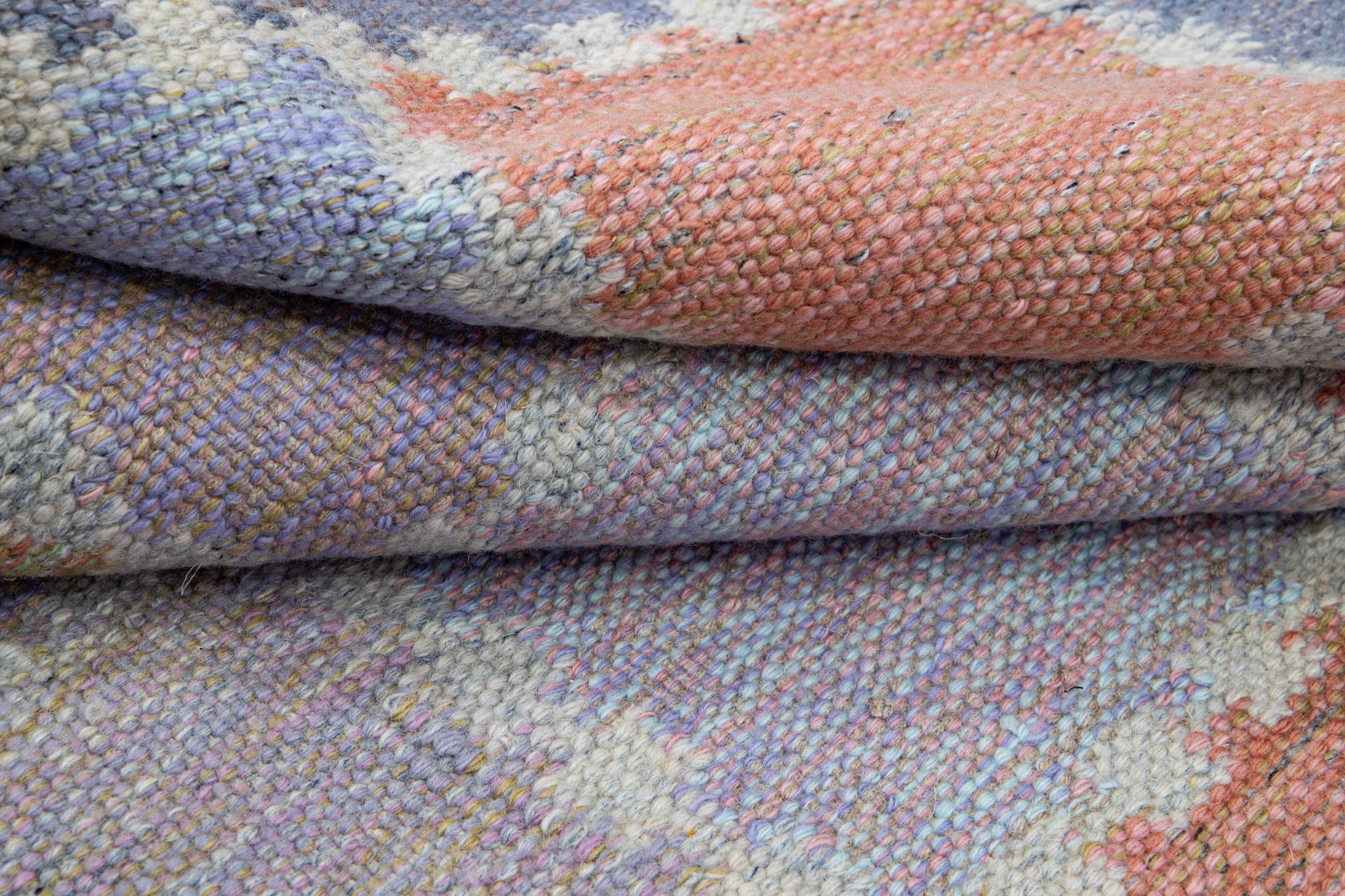 Modern Scandinavian Multicolor Handmade Geometric Room Size Wool Rug In New Condition For Sale In Norwalk, CT