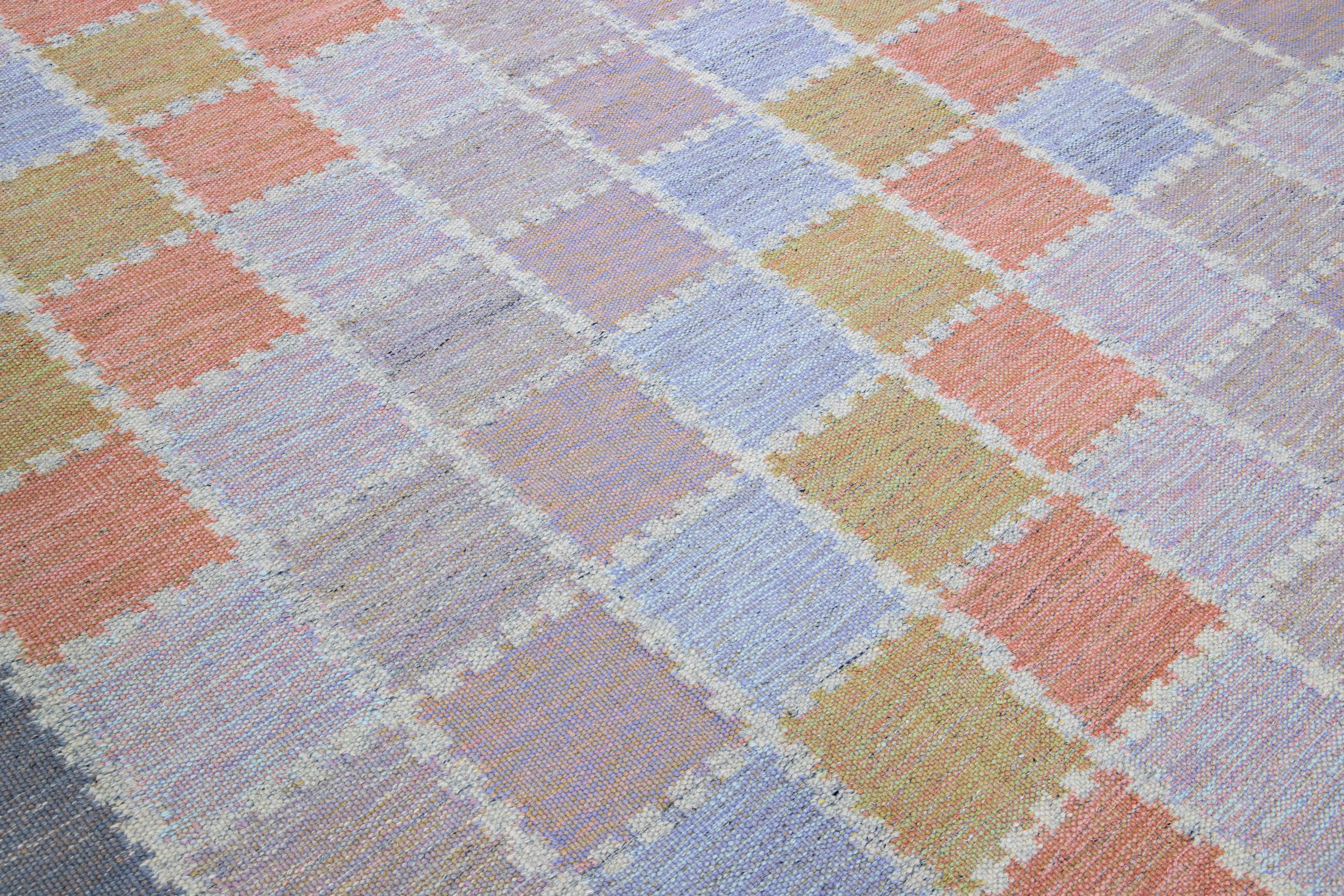 Modern Scandinavian Multicolor Handmade Geometric Room Size Wool Rug For Sale 2