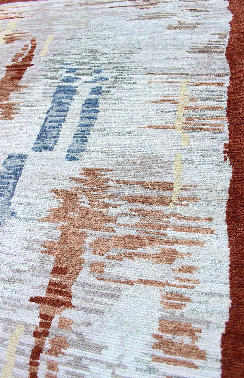 Tapis scandinave moderne à poils avec motif abstrait de coups de pinceau 5'0 x 8'0 en vente 3