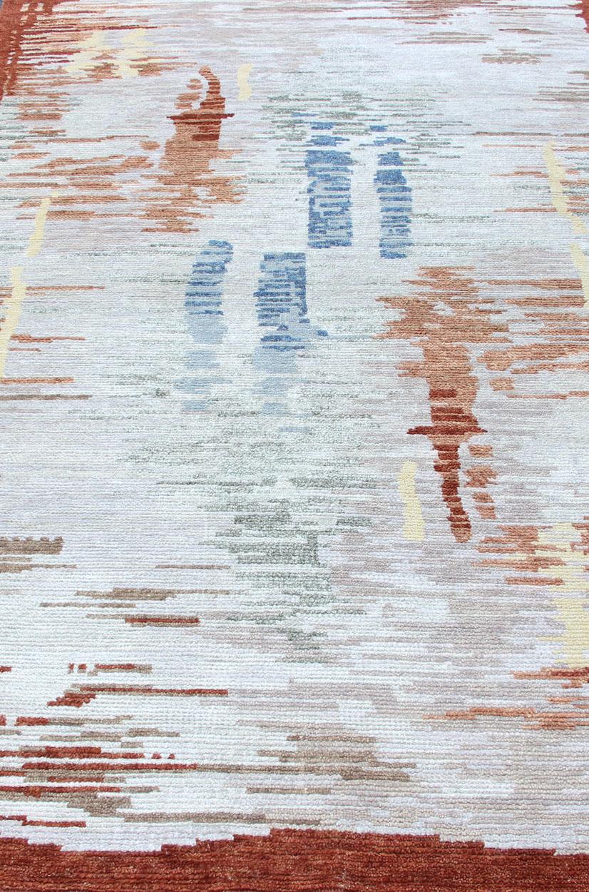 Tapis scandinave moderne à poils avec motif abstrait de coups de pinceau 5'0 x 8'0 en vente 4