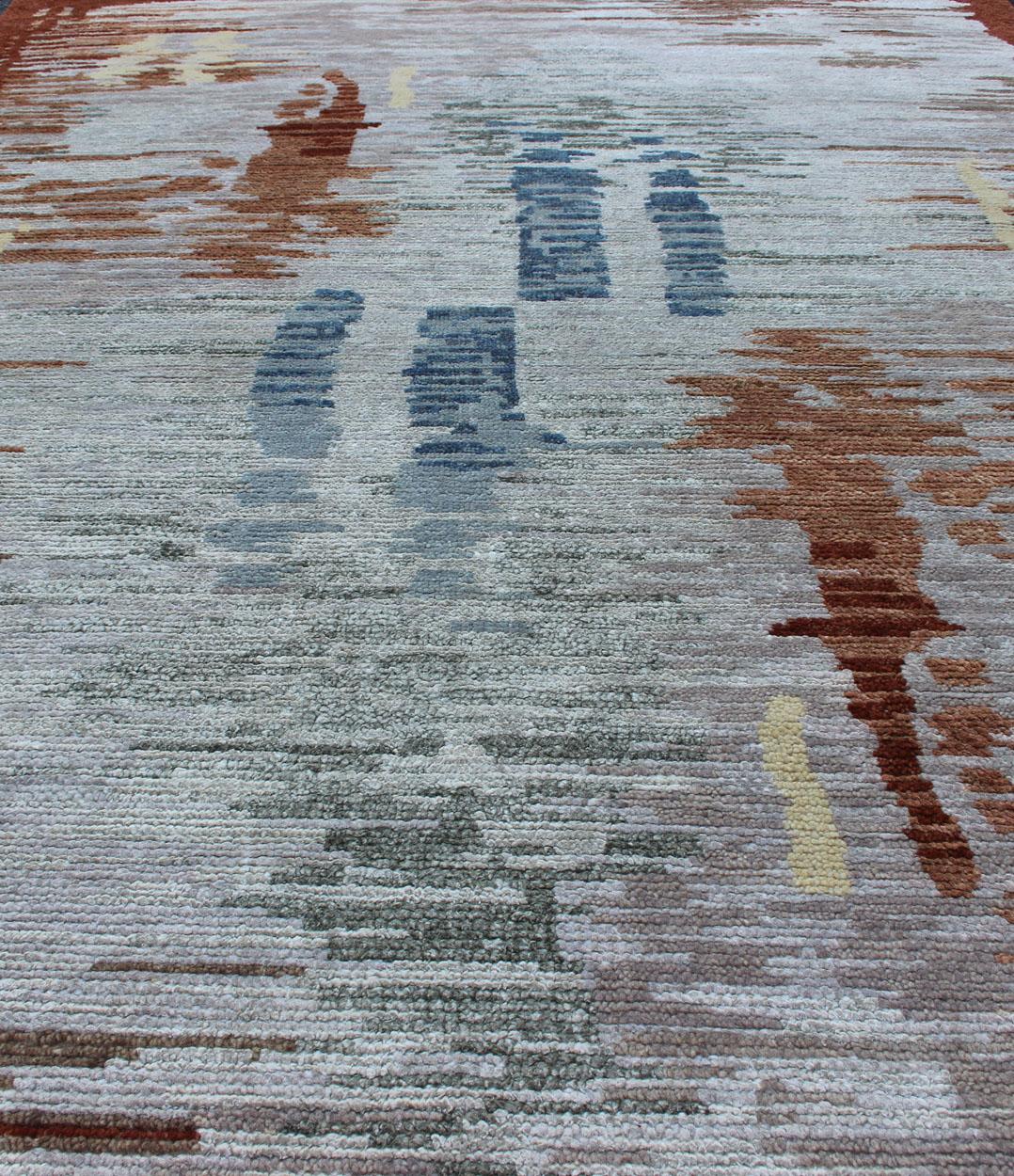 Measures: 5'0 x 8'0 
Modern Scandinavian Piled Rug with Abstract Brushstroke Design 5'0 x 8'0. 
Keivan Woven Arts / rug/ RJK-29645-A2703, country of origin / type: India / Scandinavian Piled, circa 21st Century. 

Contemporary artistry meets