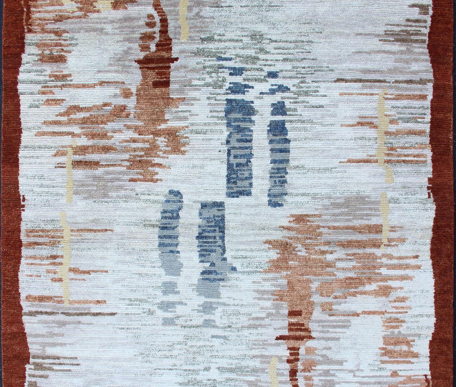 XXIe siècle et contemporain Tapis scandinave moderne à poils avec motif abstrait de coups de pinceau 5'0 x 8'0 en vente