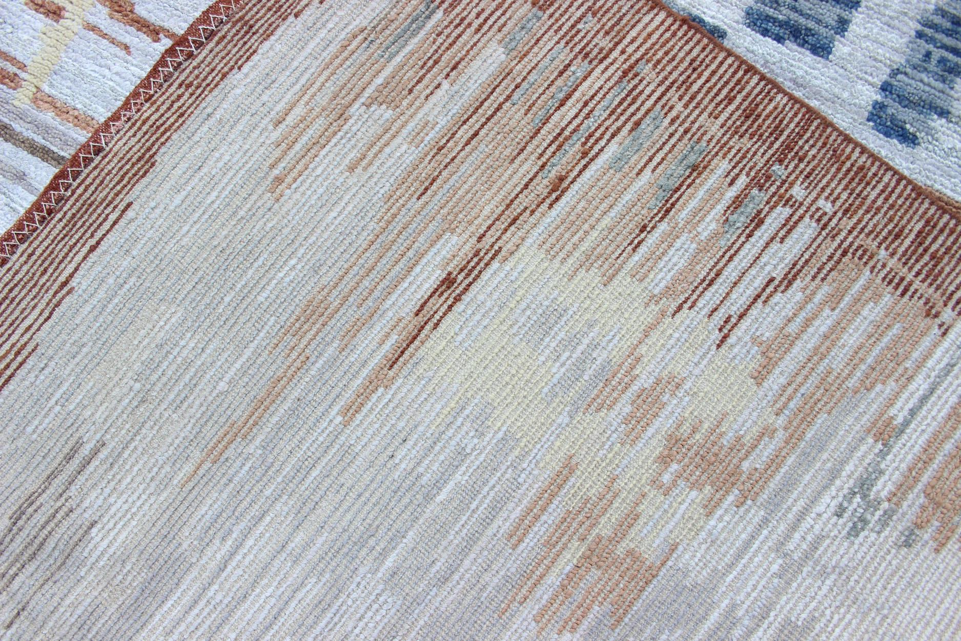 Tapis scandinave moderne à poils avec motif abstrait de coups de pinceau 5'0 x 8'0 en vente 1