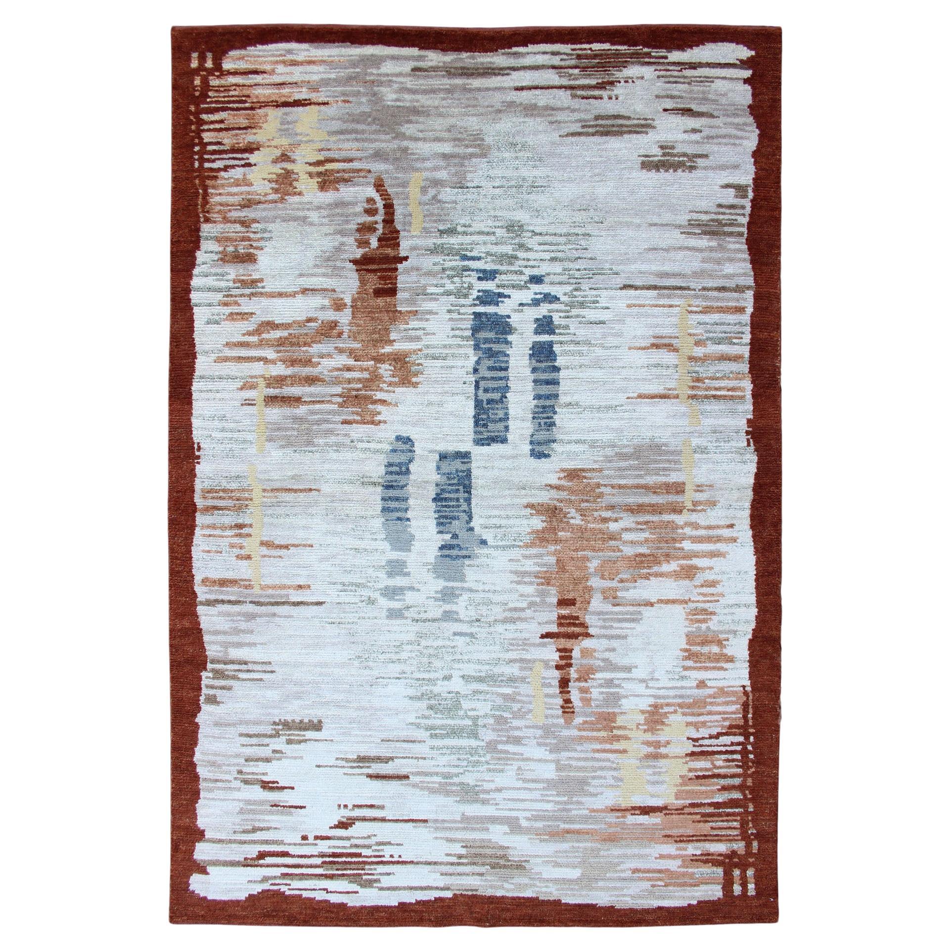 Tapis scandinave moderne à poils avec motif abstrait de coups de pinceau 5'0 x 8'0 en vente