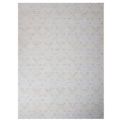 Modern Scandinavian Rug with Blue Field and ‘Arrow Tail’ Patterns in Gray