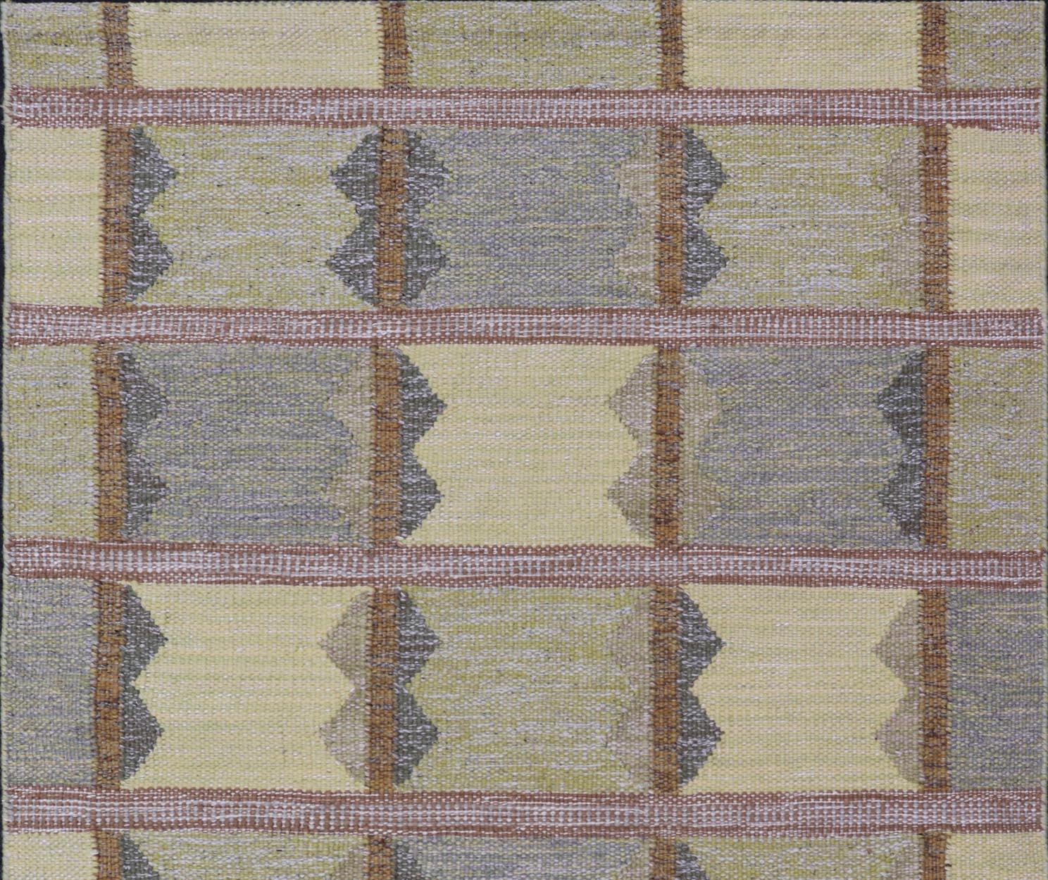 Moderner skandinavischer Teppich mit geometrischen Mustern in weichem Gelb 3'10 x 6'6 im Angebot 1