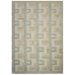 Modern Scandinavian Rug with Ivory and Gray Geometric Patterns