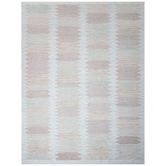 Modern Scandinavian Rug with ‘Picket Fence’ Patterns in Green, Purple and Brown