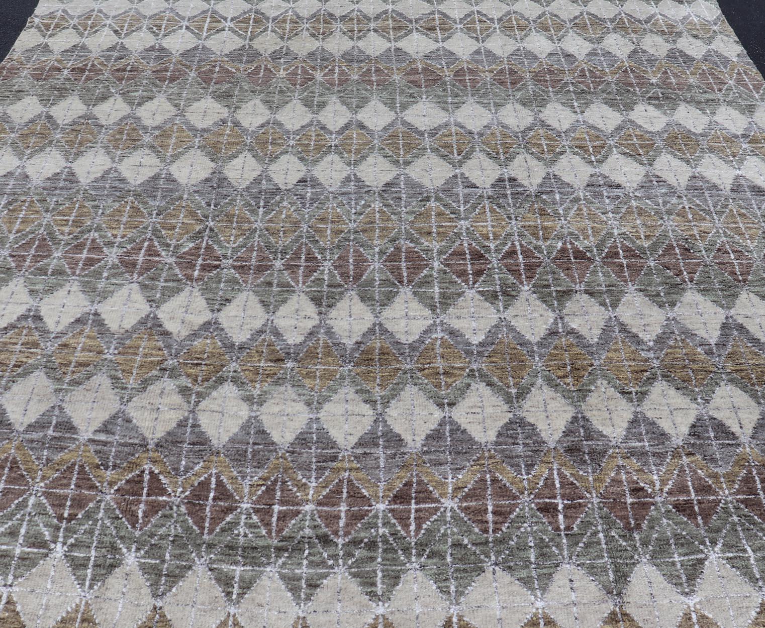 Tappeto moderno scandinavo con motivi a diamante ripetuti 10 x 12 in vendita 7