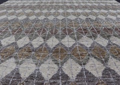 Modern Scandinavian Rug with Repeating Diamond Motifs 10 x 12